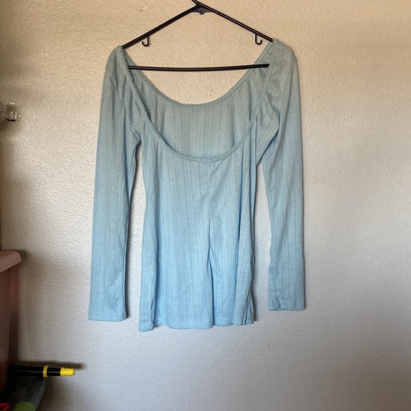 pointelle Baby blue onesie romper - Picture 5 of 7